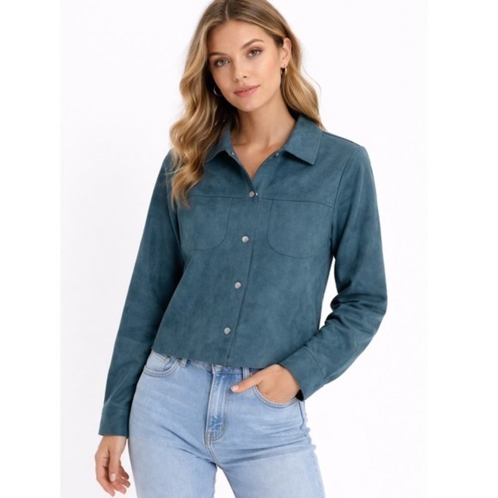 Pale Sky Faux Suede Jacket Women Small‎ Teal NWT